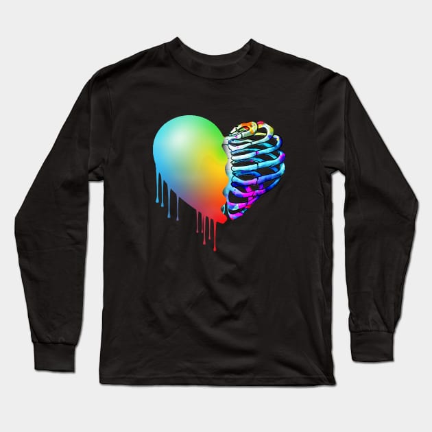 Broken heart, raimbow watercolor design, heart disease awareness Long Sleeve T-Shirt by Collagedream